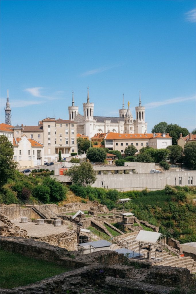 View of the Fourvière Basilica from the Gallo-Roman theaters